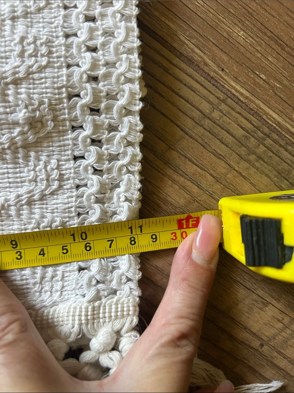 Boho  Table Runner in Cream and Charcoal with Fringe 11”X 64”